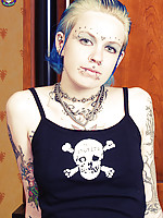 Sexy tattoo punk girl strips off skull gear Rachel Face