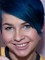 Sexy blue haired punk rock teen gets talked into hard core sex